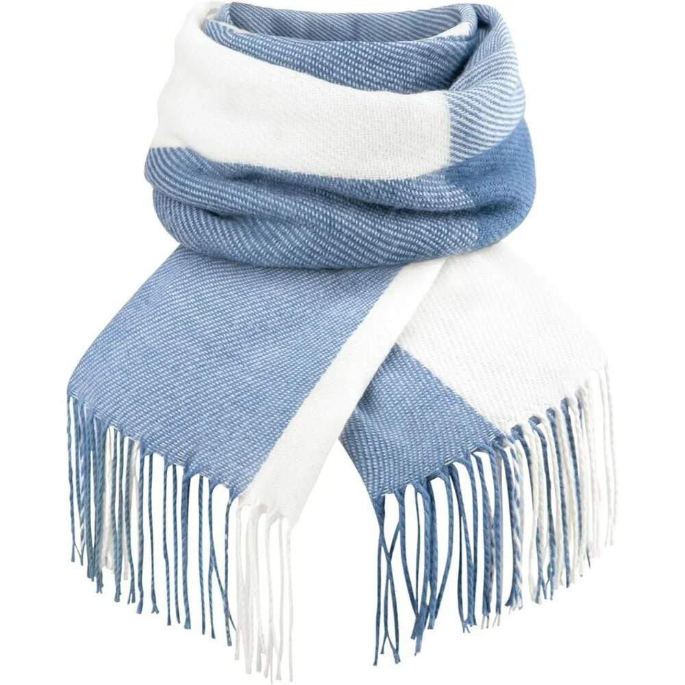 Women's blue White Lattice Scarf Fashion Long Plaid Shawls Wraps Big Grid Winter